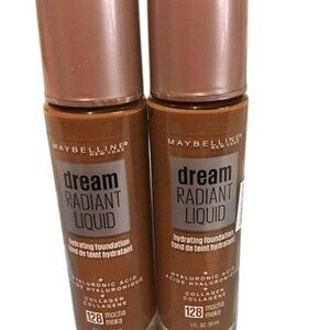 Maybelline Foundation Dream Radiant Liquid Hydrating 1oz Mocha 128 Lot of 2 New